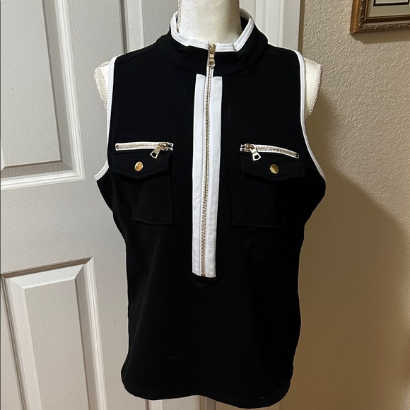 Boston Proper Tops - Boston Proper Black and White Zip-Front Tank Top